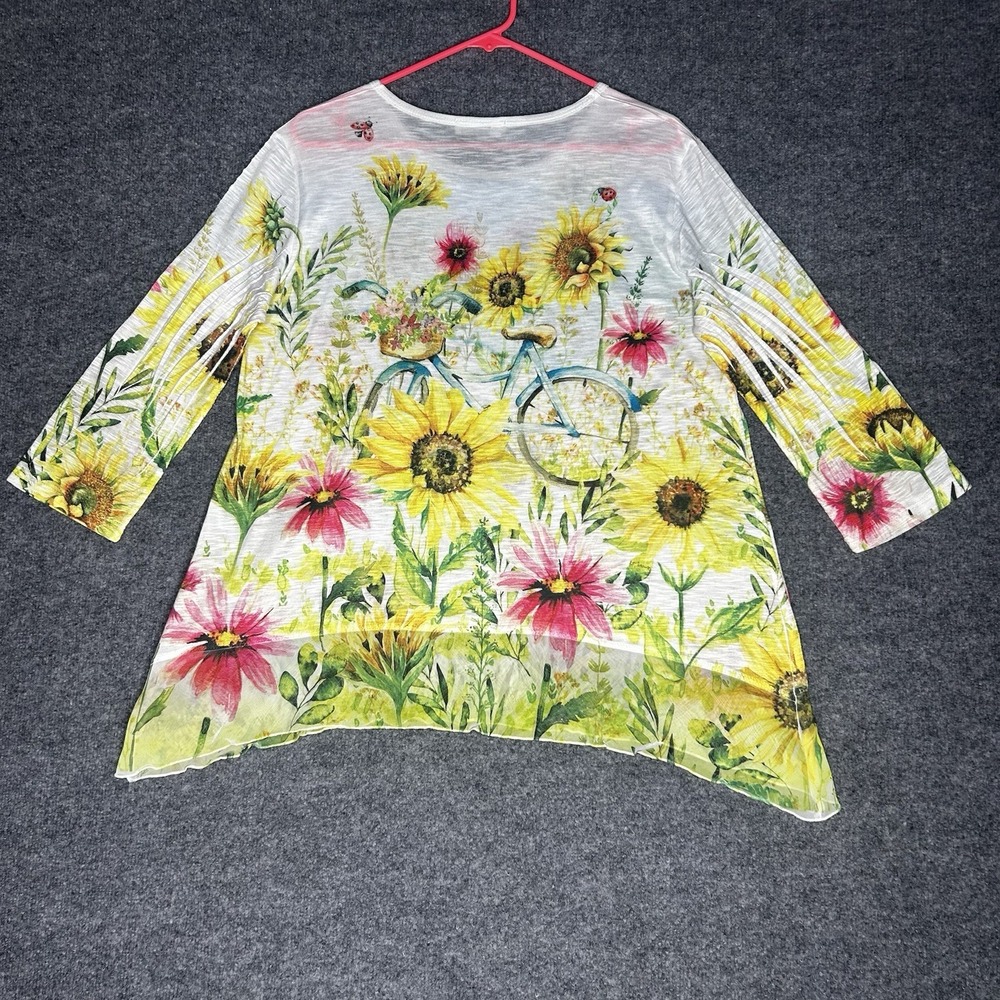 Jess & Jane Sunnyride Tunic Top Size Large Floral Nature Sheer - Picture 2 of 9